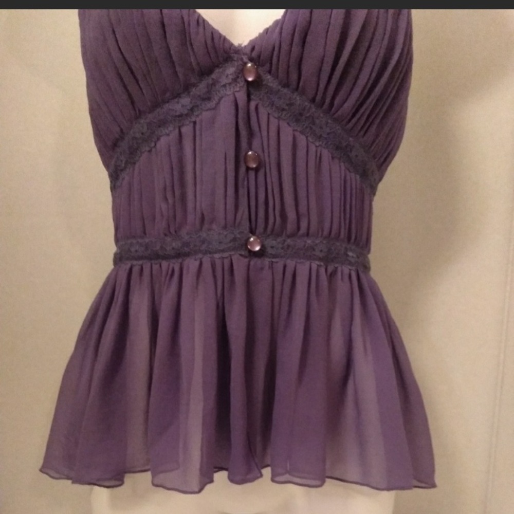Purple Silk Chiffon Pleated Top